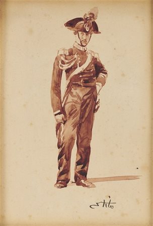 Ettore Tito "Carabiniere in gran tenuta con la piuma" 
tecnica mista su cartonci