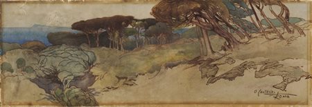 Onorato Carlandi "Veduta costiera laziale" 
acquerello su carta (cm 24x72,5)
fir