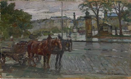 Ruggero Panerai "Carrozza a Parigi" 
olio su tavoletta (cm 11x18,5)
firmato in b