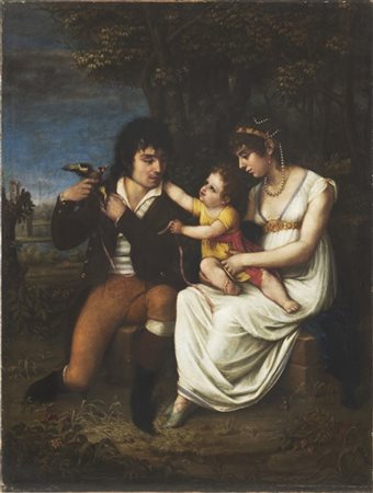 Scuola del secolo XIX

"Ritratto di famiglia" 
olio su tela (cm 83x62)
in corni