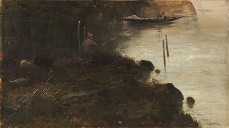 Federico Cortese "La pesca" 
olio su tela (cm 25x44)
firmato in basso a destra
i