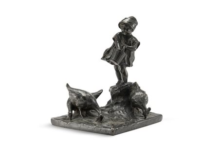 Eduardo Cammilli "Bambina e tacchini" 
scultura in bronzo (cm 22x30x20) 
firmata