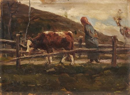 Italo Mus "Ritorno dal pascolo" Moron - Sain Vincent
olio su compensato (cm 29x3