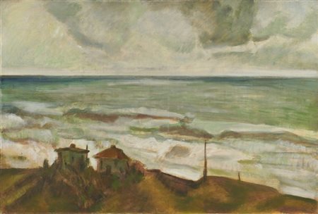 Aldo Carpi "Mareggiata" 
olio su tela (cm 80x120)
al retro: cartigli e timbri
in