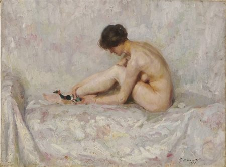 Mario Ornati "Nudo femminile con Pinocchio" 1928
olio su tela (cm 60x80)
firmato