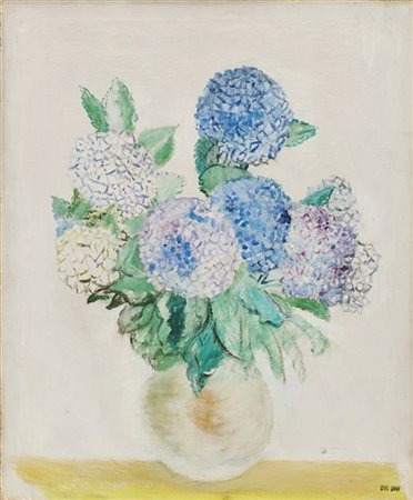Angelo Del Bon "Ortensie nel vaso" 
olio su tela (cm 65x54)
firmato in basso a d