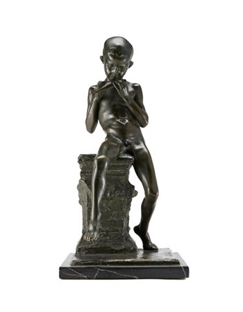Luigi Secchi "Suonatore di ocarina" 
scultura in bronzo (h cm 43) su base in mar