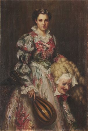 Pietro Servalli "La maschera" 
olio su tela (cm 135x90)
firmato in basso a destr