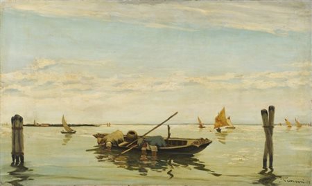 Annibale Scaroni "La pesca delle telline" 1949
olio su tela (cm 70x120)
firmato