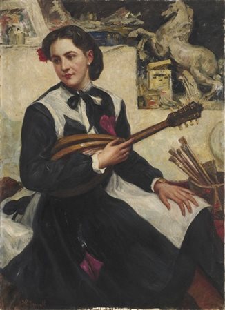 Pietro Servalli "La suonatrice di mandolino" 
olio su tela (cm 107x80)
firmato i