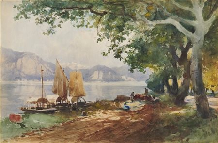 Paolo Sala "Lago di Como" 
acquerello su cartoncino (cm 65x100)
firmato in basso