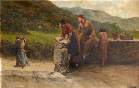 Giuseppe Zannoni "Curiose" 
olio su tela (cm 66x100)
firmato in basso a destra
i