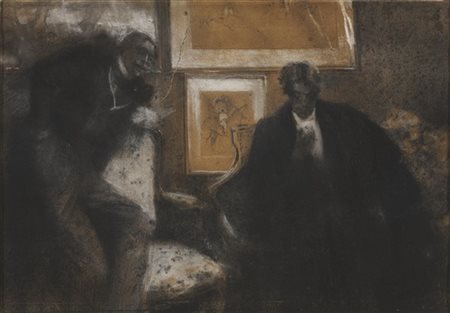 Serafino Macchiati "Uomini in salotto" Parigi
tecnica mista su carta (cm 28x41)