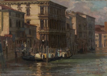 Egisto Lancerotto "Canal Grande - Palazzo Rezzonico" olio su tela (cm 20x27,5)