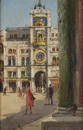 Stefano Novo "L'orologio dei due Mori, Piazza San Marco" 
olio su compensato (cm