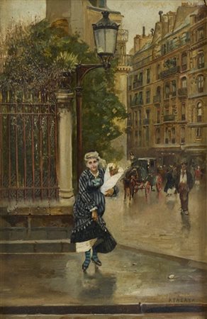 Enrique Atalaya "Parigina con mazzo di fiori" 
olio su tavola (cm 22x14)
firmato