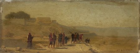 Auguste Bouchet "La carovana" 
olio su tavola (cm 11x29)
firmato in basso a dest