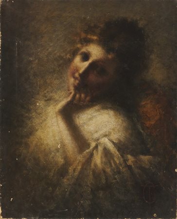 Tranquillo Cremona "In ascolto" 
olio su tela (cm 62x50)
monogrammato in basso a