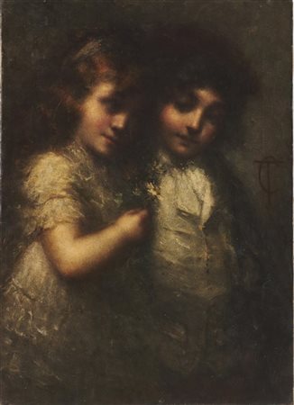 Tranquillo Cremona "Fratelli" 
olio su tela (cm 70x50)
reca monogramma a destra