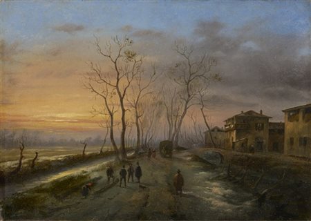 Ignoto lombardo del secolo XIX

"Paesaggio al tramonto" 
olio su tela (cm 27x38