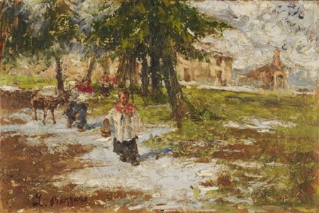 Leonardo Bazzaro "Dopo dottrina" 
olio su compensato (cm 40x60)
firmato in basso