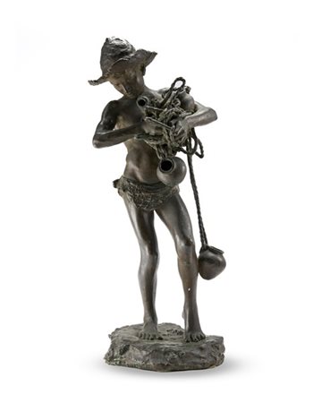 Achille D'Orsi "Pescatorello" 
scultura in bronzo (h cm 52) 
firmata alla base (