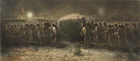 Giuseppe Sidoli "Il sogno mistico di un poeta" 
olio su tela (cm 67x150)
firmato