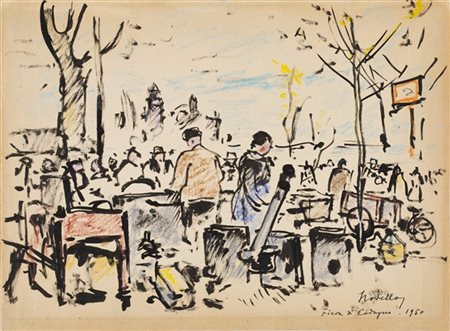 Giuseppe Novello "Fiera di Codogno" 1950
tecnica mista su carta (cm 25x34,5)
fir