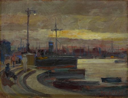 Renato Natali "Darsena - Porto" 
olio su masonite (cm 21x27)
firmato in basso a