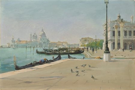 Italico Brass "Veduta di Venezia, verso Punta della Dogana" 
olio su cartone (cm