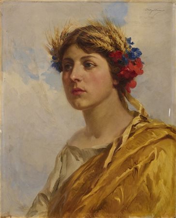 Achille Beltrame "Allegoria della messe" 
olio su tela (cm 55x45)
firmato in alt