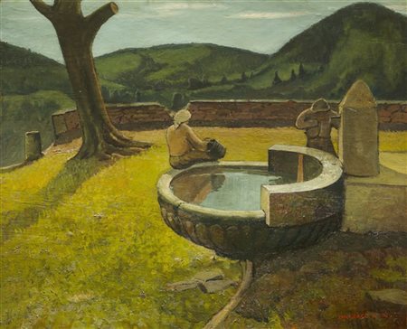 Luigi Zago "Vita serena" 
olio su compensato (cm 101x120)
firmato e datato in ba