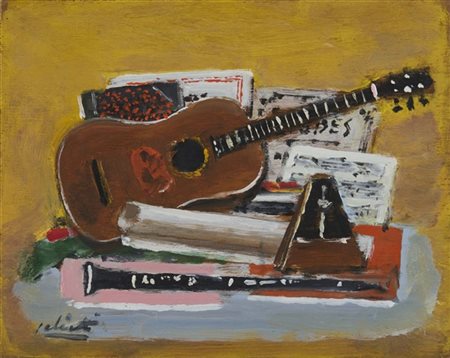 Alberto Salietti "Composizione con strumenti musciali, metronomo e spartiti" 
ol