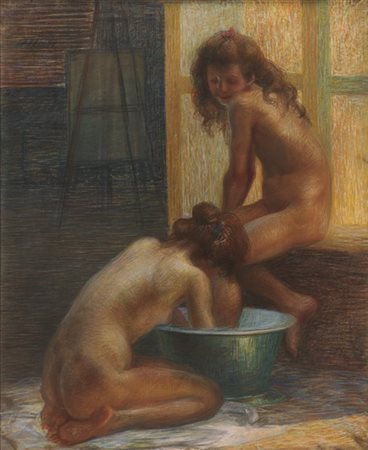 Alfonso Quarantelli "Nello studio del pittore" 
pastelli colorati su carta (cm 1