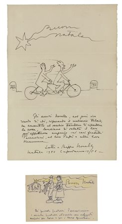 Giuseppe Novello "Buon Natale" 1955
due disegni a tecnica mista su carta (cm max