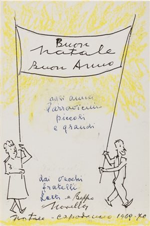 Giuseppe Novello "Buon Natale e Buon Anno" 1969-1970
tecnica mista su carta (cm