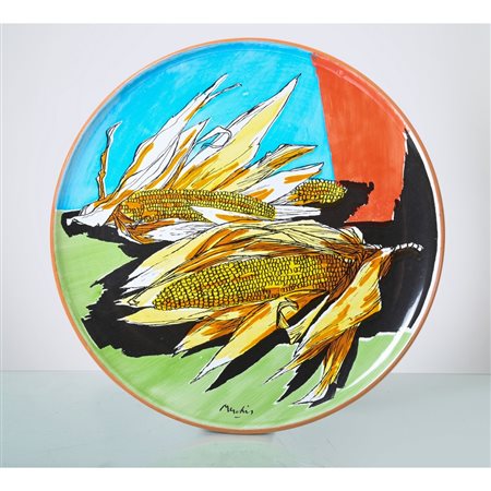 RENZO MESCHIS, Piatto in ceramica smaltata e decorata