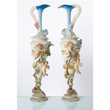 MANIFATTURA DI CALTAGIRONE DEL XIX SECOLO, Coppia di vasi