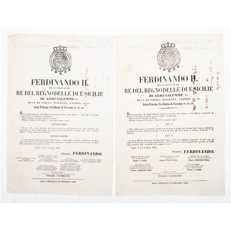 DUE DECRETI A STAMPA DEL REGNO DELLE DUE SICILIE
