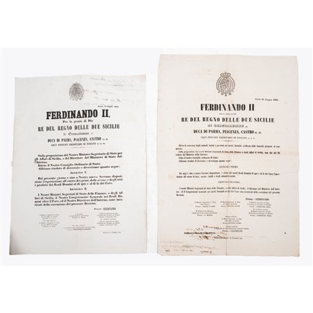 DUE DECRETI A STAMPA DEL REGNO DELLE DUE SICILIE