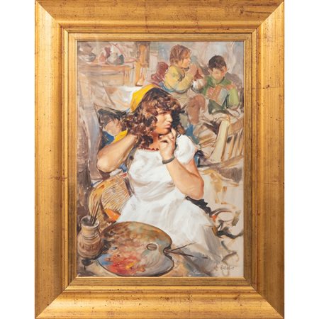 PITTORE DEL XX SECOLO, La modella, Olio su tela