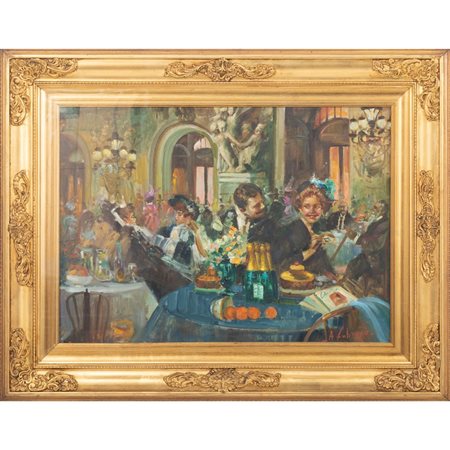 ANTONIO LUBRANO, Caffè di Parigi, Olio su tela