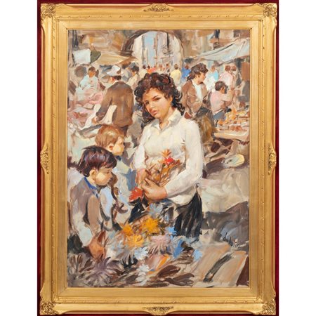 PITTORE DEL XX SECOLO, Mercato, Olio su tela