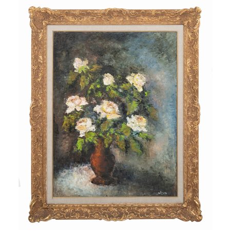 PITTORE DEL XX SECOLO, Vaso con fiori, Olio su tela