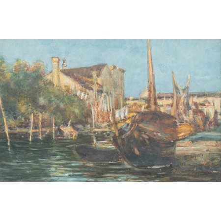 GIOVANNI SAGONE, Barche in laguna, Acquarello su carta