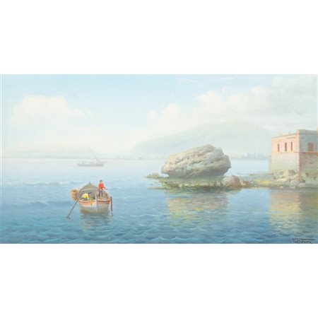 VINCENZO UDINE, Marina con pescatori, Olio su tela