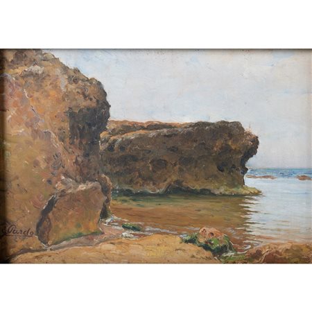 GENNARO PARDO, Paesaggio costiero, Olio su tavoletta