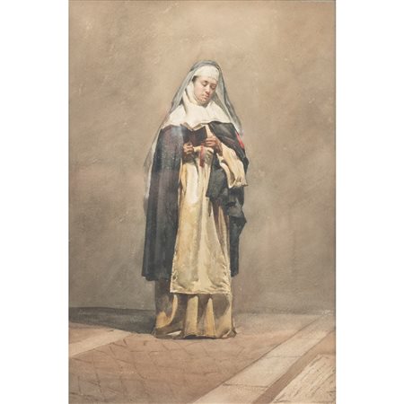 PITTORE DEL XIX SECOLO, Suora, Acquarello su carta