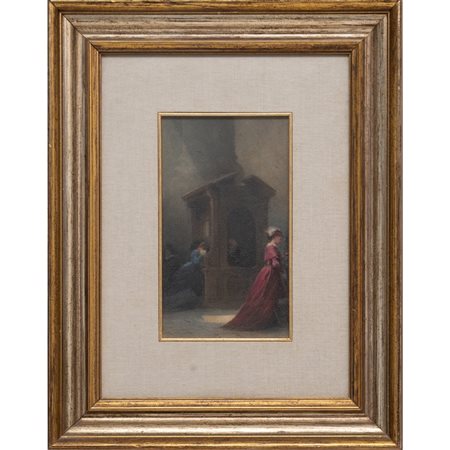 PITTORE DEL XIX SECOLO, La confessione, Acquarello su carta