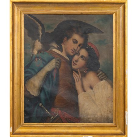 SCUOLA FRANCESE DEL XIX SECOLO, Scena galante, Olio su tela